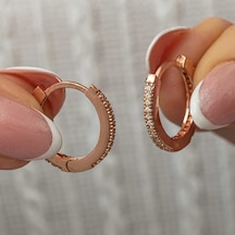 Gümüş Zirkon Taşlı Rose Oval Küpe Gümüş