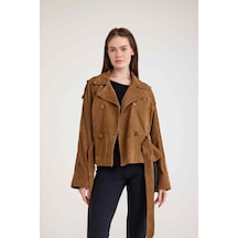 Oversize Bayan Süet Deri Ceket Vb-2 Bk-2791 - 24027 Kahverengi