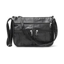 Hakiki Deri Fermuarlı Kapaksız Kadın Omuz Çantası Siyah