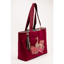 Fabric Craft Bag Omuz Çantası Kumaş Hint Nakışlı Vişne Renkli Astarlı Vişne Çürüğü