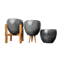 Bitki Tasarımı Ev Dekorasyon Siyah Granit Toprak Saksı Saksılık Salon Çiçeklik 3'lü Set 5CM
