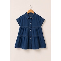 My Kids Wear Mia Düğmeli Denim Kız Çocuk Elbise 12843 Kot Mavi