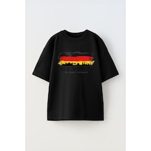 Thewert Unisex Berlin Skyline Tasarım Baskılı Pamuk Sıyah Oversize T-shirt Siyah