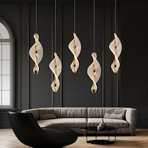 Gupse 5 Li Sıralı 88 Watt Ledli Modern Tasarım Oturma Odası Salon Avize Gold