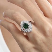 Mia Vento Effective Diamond Venedik Dansı Sentetik Zümrüt Taşlı Gümüş Yüzük