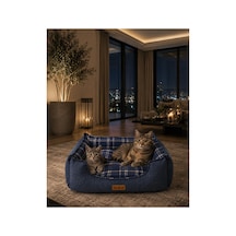 Premium Kedi Ve Köpek Yatağı Kafa Destekli Kaydırmaz Taban Yıkanabilir Fermuarlı Çift Taraflı Minder %100 Boncuk Elyaf Lacivert - 879042657