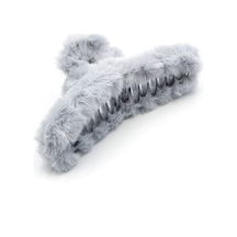Gri Kürklü Soft Yumuşak Peluş Mandal Toka, Saç Tokası, Saç Aksesuarı Çok Renkli