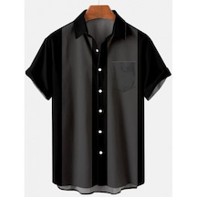 Erkek Moda Trend Kısa Kollu Gömlek - Siyah Gri