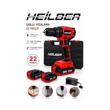 Heilber Ba011525 24v Şarjlı Vidalama Matkap Seti 22 Parça 2 Akü Li-ion Çantalı Profesyonel Akülü Vidalama