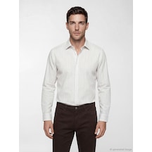 Lcw Busıness Bej Slim Fit Çizgili Erkek Gömlek