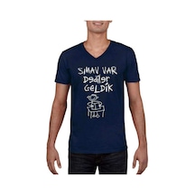 Tshirthane Sınav Var V Yaka Lacivert Komik Baskılı Erkek Dar Kesim Slim Fit T-shirt Lacivert