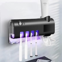 Otomatik Diş Macunu Sıkıcı, Uv Sterilizasyonlu, Çoklu Fırça Tutucu, Şarjlı Ve Solarlı , Kurulu Siyah