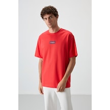 Air Jones Tommy Life Fiesta Pamuklu Kalın Yüzeyi Dokulu Oversize Fit Baskılı Erkek T-shirt - 88367 Kirmizi