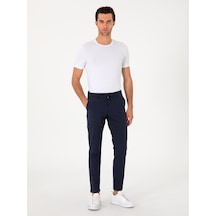 Cacharel Koyu Lacivert Slim Fit Gofreli Beli Bağcıklı Spor Pantolon