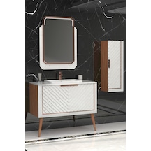 Migella 100Cm Banyo Dolabı-Beyaz/Meşe(Boy Dolap Dahil )