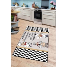 Gri Kaymaz Taban Yıkanabilir Aşçı Desenli Mutfak Halısı Mt05n11
