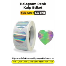Hologram Renk Kalp Kesim Etiket 1,5cm 500 Adet Çok Renkli