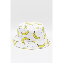 Uv Korumalı Bucket Şapka Meyve Desenli Beyaz-Standart
