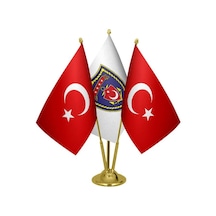 Masa Üstü Deniz Kuvvetleri Bayrağı Türk Bayrağı Üçlü Pirinç Direk