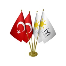 Masa Üstü İyi Parti Bayrağı Türk Bayrağı Dörtlü Pirinç Direk Masa