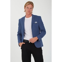 Sposo G-193 Dar Kalıp Örme Kumaş İndigo Erkek Blazer Ceket İndigo