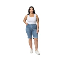 Büyük Beden Paçası Katlamalı Beş Cepli Denim Açık Mavi Şort-açık Mavi Açık Mavi