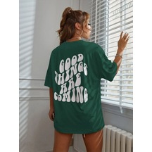 Good Things T-shirt - Yeşil Baskılı Oversize Bisiklet Yaka Kısa Kol Tişört Yeşil