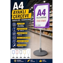 A4 Ayaklı Çerçeve Seti Yuvarlak Tabanlı Teleskopik Fiyat Etiketi Standı Mor