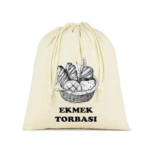 Ekmek Torbası, Pamuk Bez Torba, 40x40 Cm, Baskılı Ekmek Desenli, Krem Rengi Sku: Smg8690010167767 Açık