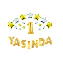 Yıldızlı Yasında Gold Folyo Balon Set V Harfi Gümüş Renk Gri
