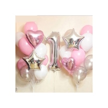 Beysüs 1 Yaş Pembe Yıldız Balon Seti Doğum Günü Parti Seti Standart