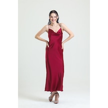 Magic Form 9790 Kadın Bordo Degaje Yaka Krep Saten Uzun Gecelik Bordo - 527276510 Bordo