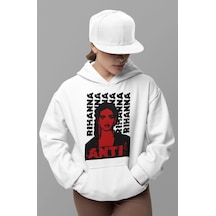 Sevbano Tasarım Rihanna Anti Baskılı Unisex Oversize Şarkıcı Hoodie beyaz