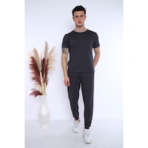 Erkek Füme Alt-Üst T-Shirt Takım, Rahat Kesim-3302 Koyu Gri