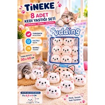 Tineke 8 Li Peluş Kedi Yastığı Seti Minik Yumuşak Kedi Oyuncağı Ve Uyku Arkadaşı Beyaz