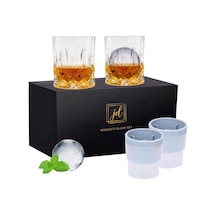 Viski Kayaları Bardak Seti Hediye Kutusunda - 2 Kristal Bourbon Bardağı Ve 2 Büyük Buz Topu Kalıbı İçerir - 10