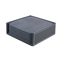 Bardak Altlığı,6 Lı Set,masaüstü Kare Cup Coaster,vegan Suni Deri,11x11 Cm.,lacivert
