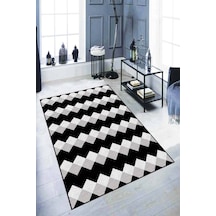 Siyah Zigzag Kaymaz Tabanlı Makinede Yıkanabilir Halı Ar324n11