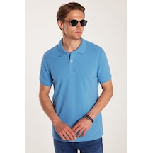 Tudors Erkek Slim Fit Dar Kesim %100 Pamuk Mavi Polo Yaka Tişört-32792 Mavi