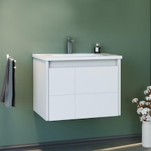 Orka Likya 65 Cm Mdf Mat Beyaz Banyo Dolabı Alt Modül Ve Lavabo Beyaz