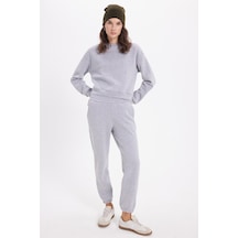 Tudors Kadın Regular Fit Pamuklu 3 İplik Yumuşak Dokulu İçi Polarlı Bisiklet Yaka Gri Eşofman Takımı-41955 Gri