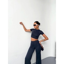 De'charme Osy Modal Yumuşak Dokulu Kumaş Kısa Kollu Crop Alt Ispanyol Paça Pantalon Ikili Takım - Füme