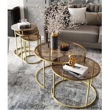 Dekoport Milas Gold Orta Ve Zigon Sehpa Seti - Bronz Cam Gold Bronz Dekoport Milas Gold Orta Ve Zigon Sehpa Seti - Bronz Cam Gold Bronz