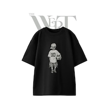Thewert Karakalem Futbolcu Cocuk Tasarım Baskılı Ünisex Siyah Oversize T-shirt