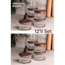 Bella 12'li Ahşap Vakumlu Kapaklı Cam Kahvaltılık Çok Amaçlı Cam Çerezlik 235 ml