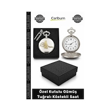 Özel Üretim Hediye Antika Görünüm Zincirli Osmanlı Temalı Özel Kutulu Gümüş Tuğralı Köstekli Saat Çok Renkli