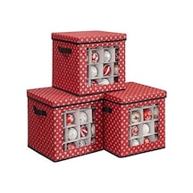 Saklama Kutuları, 3'lü Set, Katlanır Kutular, Kutu Başına 64 Küçük Bölme, Esnek Ayırma Duvarları, 30,5 X 30,5 X 30,5 Cm, Kırmızı, Kar Tanesi Desenli Rfb029r01 10