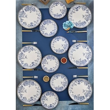 6 Kişilik 12 Parça Seramik Pasta Servis Sunum Tabağı - Mavi Gold