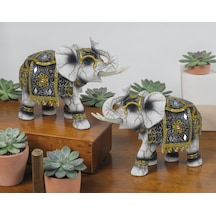 Lüks Ayna Ve Nakış İşlemeli Feng Shui Şans Getiren 2li Fil Heykeli Biblo 10 Cm Yeni Yıl -ev Hediyesi 25247431