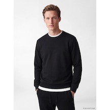 LC Waikiki Southblue Siyah Bisiklet Yaka Nakışlı Erkek Kalın Sweatshirt New Blaçocuk Kız
